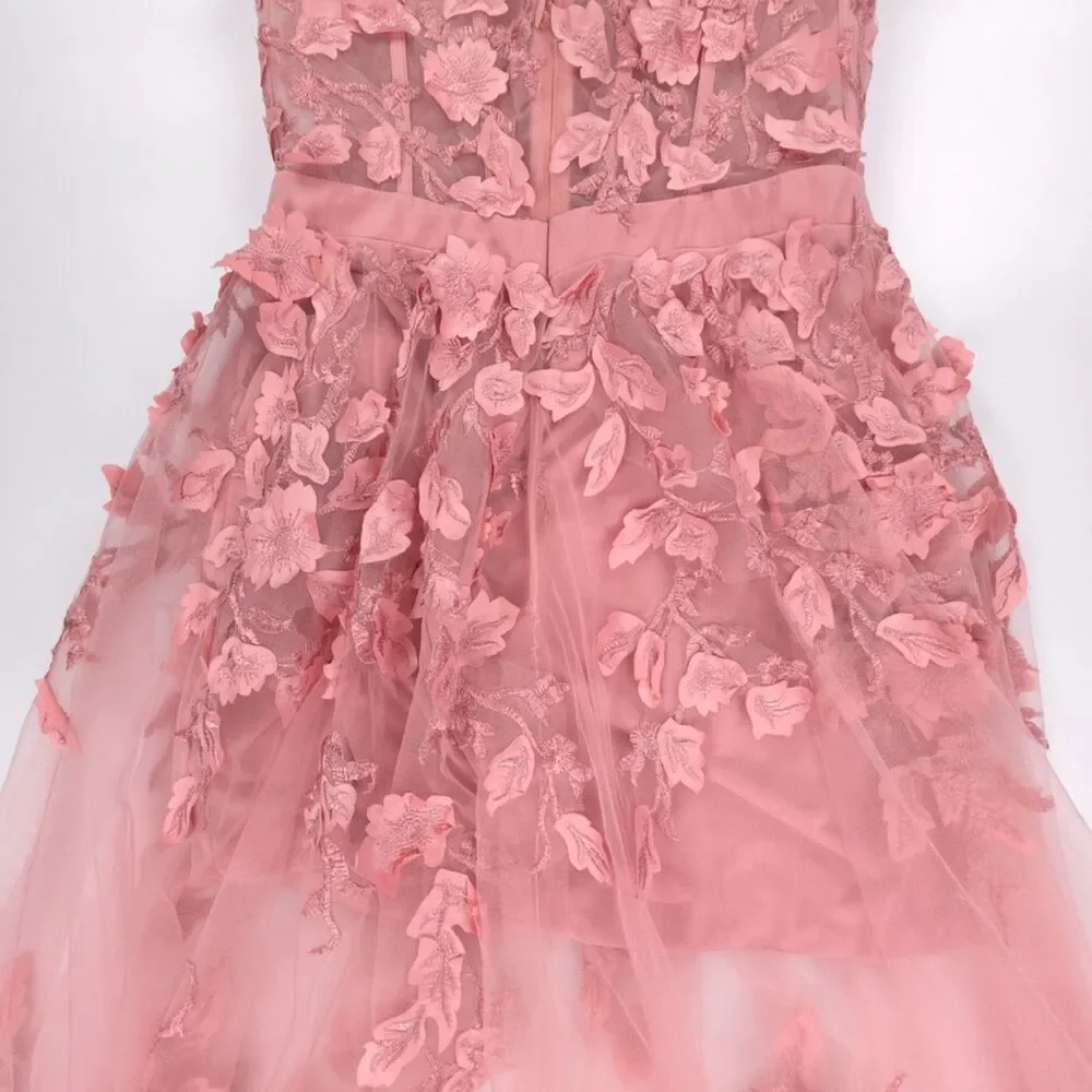 JOVANI 02845 Floral Applique Embellished Corset Gown Pink Romantic Pageant HOCO - Picture 9 of 14